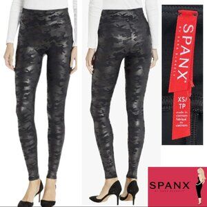 SPANX Faux Leather Camo Leggings Size XS
